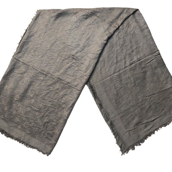 LOUIS VUITTON LV Slate Gray Monogram Shawl Scarf Wrap - Picture 2 of 7